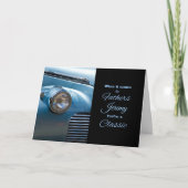 父の日の青い車に乗っクラシックた カード (正面)