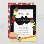 父の日の BBQ ピクニック くつろぎ 焼き物 黒 招待状 (正面/裏面)