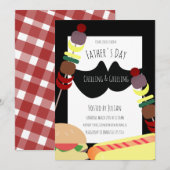 父の日の BBQ ピクニック くつろぎ 焼肉 黒 招待状 (正面/裏面)