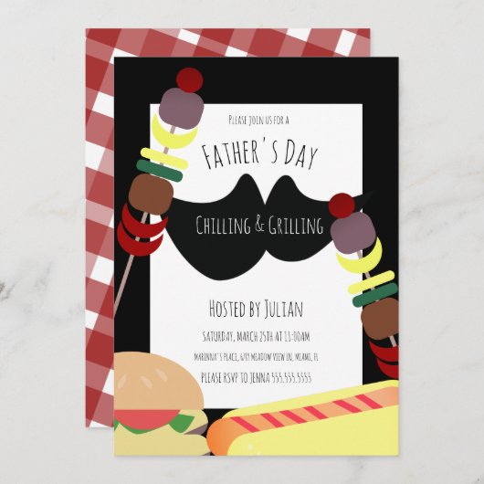 父の日のBBQピクニック　涼しく焼きながら黒 招待状 (正面/裏面)