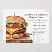 父の日のBBQ招待状 - 肉汁たっぷりのハンバーガー 招待状 (正面/裏面)