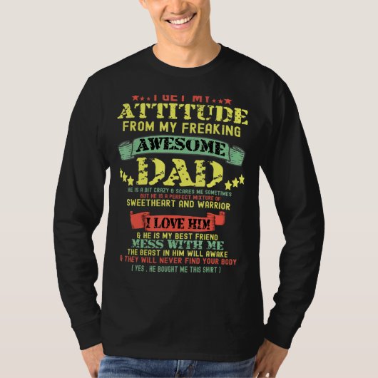 父の日は恐ろしい目に遭って態度を取る Tシャツ (正面)