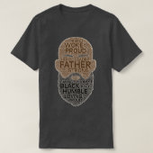 父の日ひげワードアートの禿げた黒い父 Tシャツ (デザイン正面)