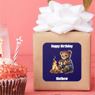 父の日や誕生日にぴったりな可愛い熊 スクエアシール
