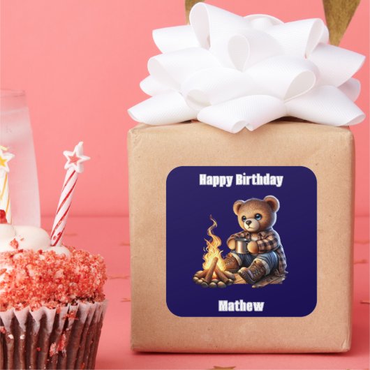 父の日や誕生日にぴったりな可愛い熊 スクエアシール (パーティー)