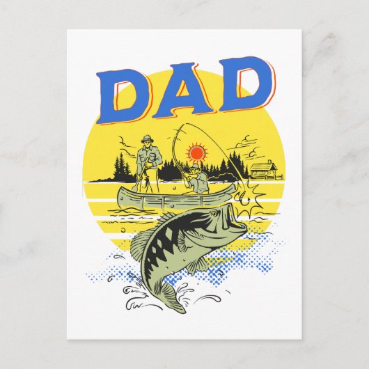 父の日アウトドア魚釣りボーティンキャンプパパ ポストカード (正面)