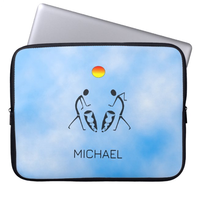 父の日アフリカのシルエットドラミング ラップトップスリーブ (正面)