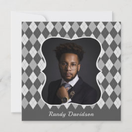 父の日カスタム写真グレーアーガイルディナーパーティー 招待状