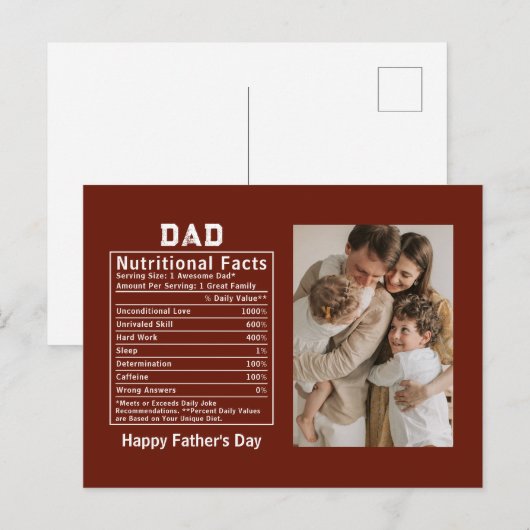 父の日ギフトに最適なパーソナライズド Dad Nutritional Facts  ポストカード (正面/裏面)