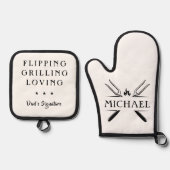 父の日ギフトカスタムBBQモノグラム 鍋つかみ&鍋敷きセット (正面)