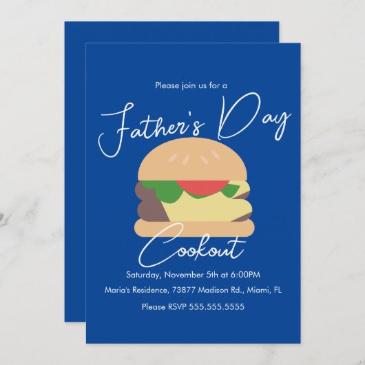 父の日クックアウトバーガーブルー 招待状 (正面/裏面)