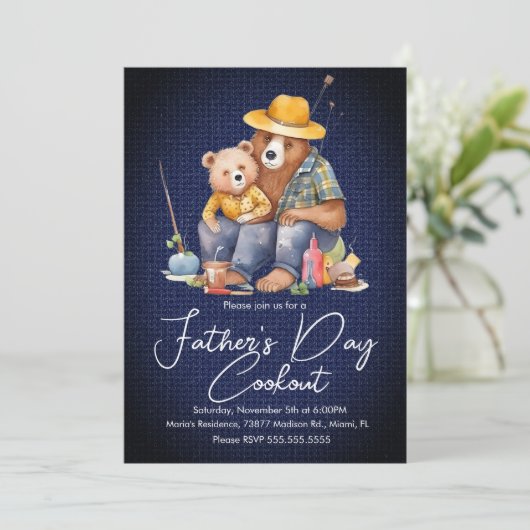 父の日クックアウトベア魚釣りピクニックパーティー 招待状 (スタンド正面)