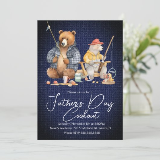 父の日クックアウトベア魚釣りピクニックパーティーB 招待状 (スタンド正面)