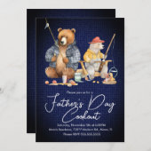 父の日クックアウトベア魚釣りピクニックパーティーB 招待状 (正面/裏面)