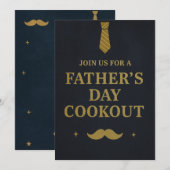 父の日クックアウト招待状｜ラスティック ネイビー＆ゴールド 招待状 (正面/裏面)