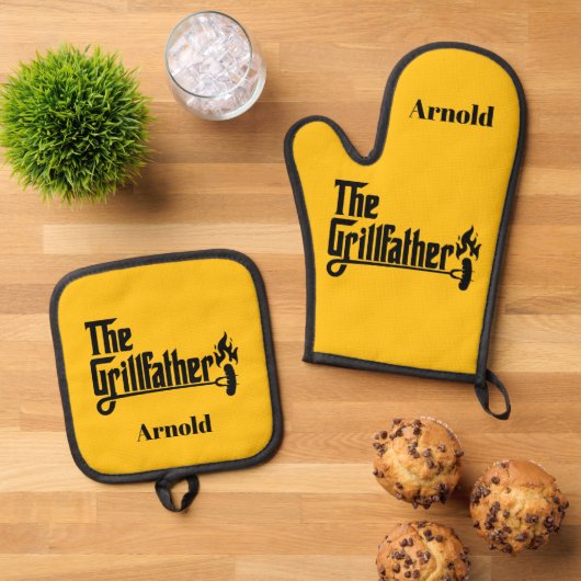 父の日グリルファーザーパーソナライズされた 鍋つかみ&鍋敷きセット (トップダウン)