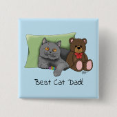 父の日グレイ猫 缶バッジ (正面)