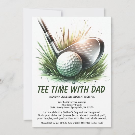 父の日ゴルフパーティーのTee Time 編集可能な招待状 招待状 (正面)