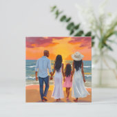 父の日サンセットビーチ歩く家族 シーズンカード (スタンド正面)