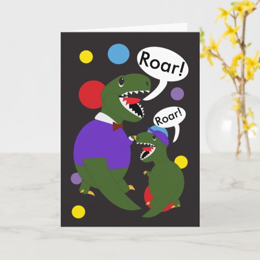 父の日ティラオサウルスレックス恐竜がパーソナライズ カード (黄色い花)