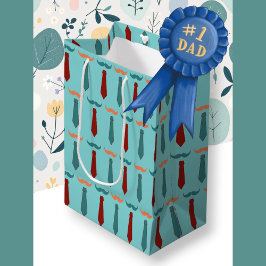 父の日ティール（緑がかった色）とオレンジのネクタイパパ ミディアムペーパーバッグ