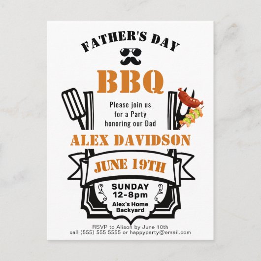父の日バックヤードオレンジリボンBBQパーティー ポストカード (正面)