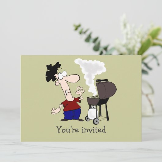 父の日バーベキュー誕生日漫画ユーモア 招待状 (スタンド正面)