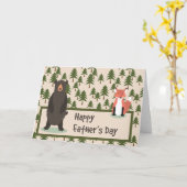 父の日パインツリーズベアとキツネ カード (黄色い花)