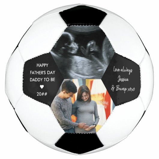 父の日パパへ2枚の写真パーソナライズされた サッカーボール (正面)