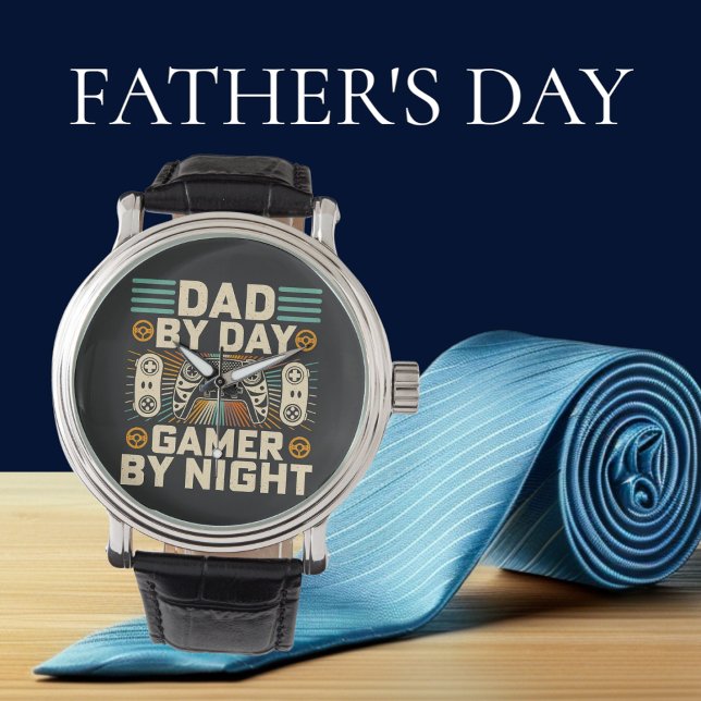 父の日パパバイデイゲーマー 腕時計 (Father's day Dad by day Gamer by night Watch)