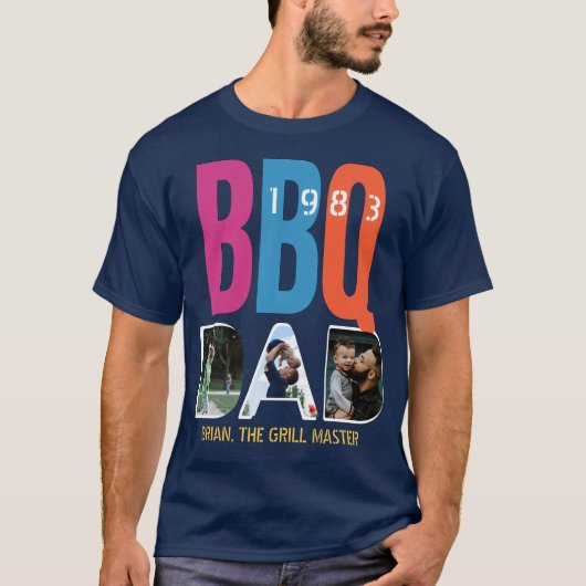 父の日パパバーベキューBBQマスターフォトコラージュ Tシャツ (正面)