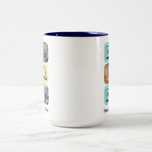 父の日パパ家族フォトコラージュカスタム文字 ツートーンマグカップ (中央)