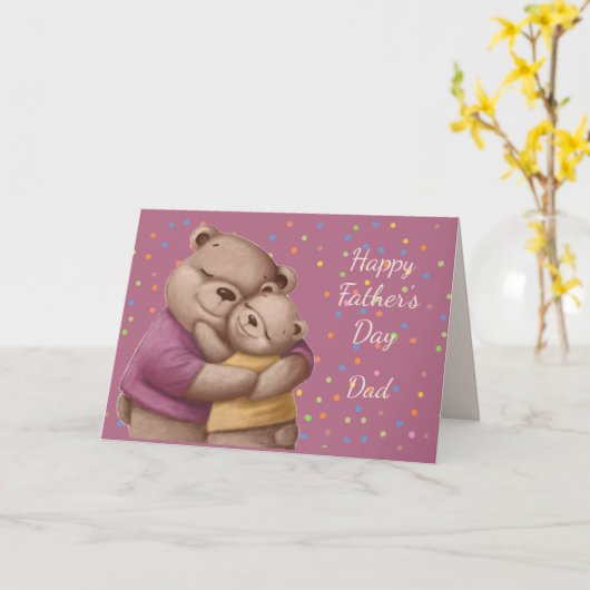 父の日パパ母かわいいクマのハグスカード カード (黄色い花)