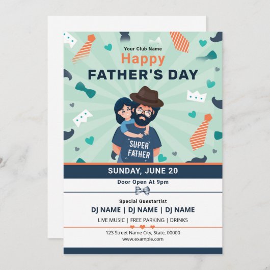 父の日パーティーフライヤーテンプレート 招待状 (正面/裏面)