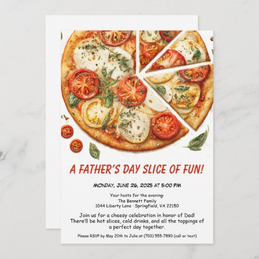 父の日ピザパーティー – 編集可能な家族ディナー 招待状 (正面/裏面)