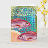 父の日ピンクの魚 カード (黄色い花)