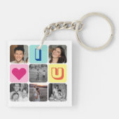 父の日ファミリーフォトグリッド私はあなたを愛するパパ キーホルダー (裏面)