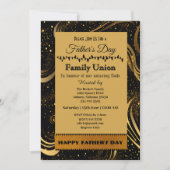 父の日ファミリー連合金ゴールドカール葉の渦巻き 招待状 (正面)