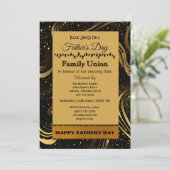 父の日ファミリー連合金ゴールドカール葉の渦巻き 招待状 (スタンド正面)