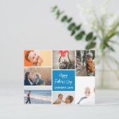 父の日フォトコラージポストカードブルー ポストカード (スタンド正面)