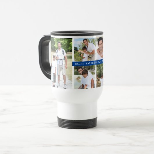 父の日フォトコラージュ6枚の写真と年 トラベルマグ (正面左)