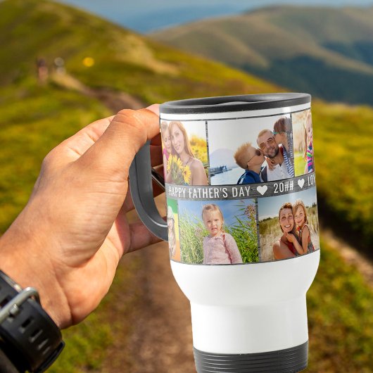 父の日フォトコラージュ9枚の写真とカスタム文字 トラベルマグ
