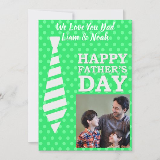 父の日フォトネクタイ明るい緑のドットカード 招待状 (正面)