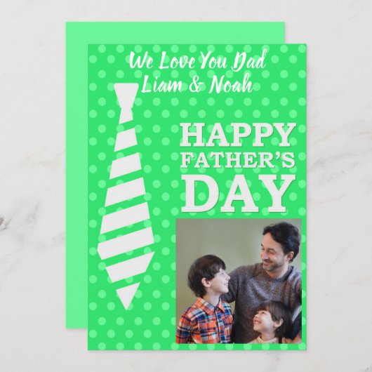 父の日フォトネクタイ明るい緑のドットカード 招待状 (正面/裏面)