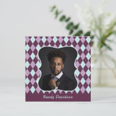 父の日フォトパープルディナアーガイルーパーティーの追加 招待状 (スタンド正面)