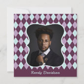 父の日フォトパープルディナアーガイルーパーティーの追加 招待状 (正面)