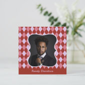 父の日フォトレッドピンクディナーアーガイルパーティーを追加 招待状 (スタンド正面)