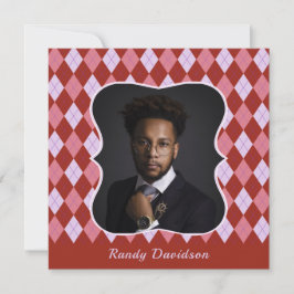 父の日フォトレッドピンクディナーアーガイルパーティーを追加 招待状