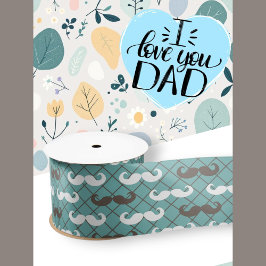 父の日ブラウンモダン&ティール（緑がかった色）口ひげ サテンリボン