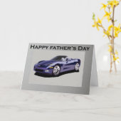 父の日ブルーコンバーチブルスポーツカー カード (黄色い花)